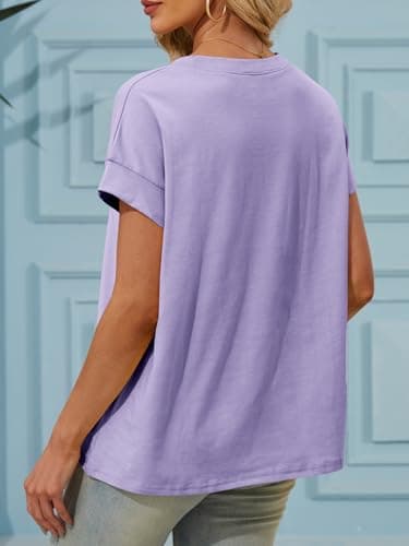 ZDC Women's Cap Sleeve T Shirts 2025 Basic Summer Tank Tops Crew Neck Loose Fit Solid Tee Purple - Thumbnail 2