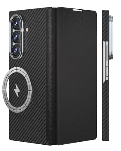 HelloDeere for Luxury Leather Samsung Galaxy Z Fold 6 Case with Kickstand, Hinge Protection & Camera Cover, Lightweight Drop-Resistant Phone Zfold 6 Full Cover Case (Black)