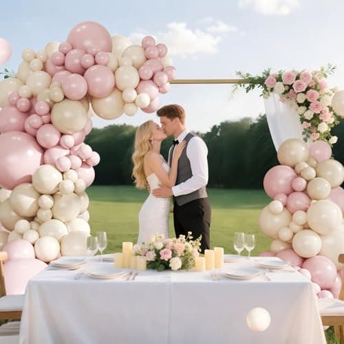 Dusty Pink Balloon Arch Garland Kit 124Pcs Boho Blush Neutral Pink White Sand White Balloons Different Size for Girls Baby Shower Birthday Wedding Gender Reveal Party Decorations - Thumbnail 4