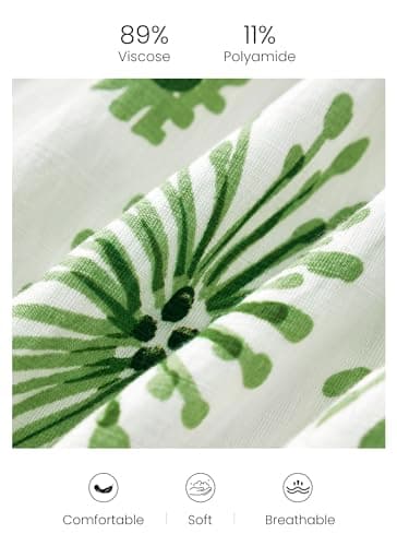 Okiwam Womens Summer Dresses 2026 Drawstring V Neck Lantern Short Sleeve Boho Floral Casual Babydoll Beach Vacation Sundress-XL Green Flower - Thumbnail 6