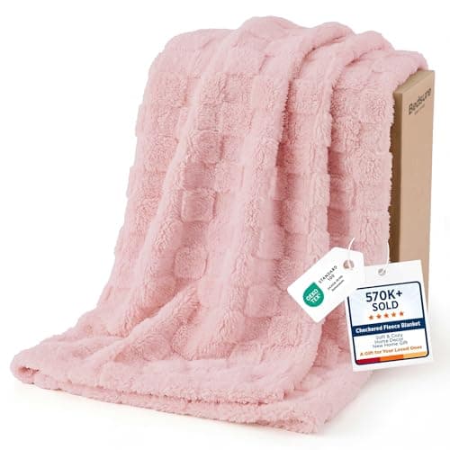 Bedsure GentleSoft Pink Throw Blanket for Couch - Checkered Fleece Blankets, Cute Soft Cozy Throw for Bedroom Home Decor Gifts for Kids Girls, 50x60 Inches - Image 1
