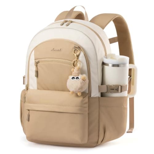 LOVEVOOK School Backpack for Teen Girls & Women, 35L Large Laptop Backpack with 40oz Water Bottle Pocket, Waterproof Cute College Bookbag, Student Backpack for Middle High School Travel Work Khaki