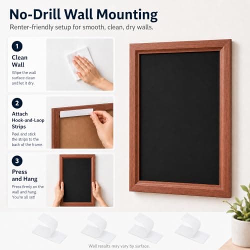 Magnetic Board for Wall 11.8" x 17.7",Magnet Display Board with 6 Background Papers,Wooden Frame Bulletin Boards No-Drill Wall Decor,Renter Friendly,Travel Souvenirs,Home Decor for Living Bedroom Dorm - Thumbnail 6