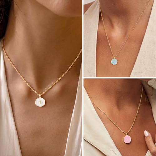 M MOOHAM Cross Necklace for Women - Dainty 14K Gold Plated Cross Choker Necklace Small Simple Enamel Necklaces Jewelry Christian Baptism Religious Faith Gifts for Women - Thumbnail 4