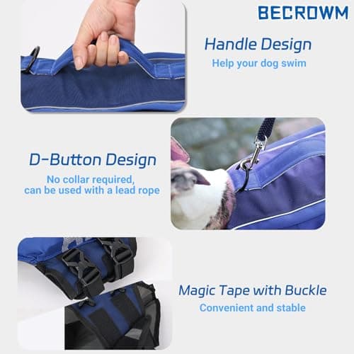 BECROWM Dog Life Jacket Ripstop Dogs Life Vest for Swimming Boating Dog Safety Vest Adjustable Preserver with High Buoyancy and Durable Rescue Handle for Small,Medium,Large Dogs (Medium) - Thumbnail 4