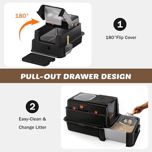 Stainless Steel Litter Box with Lid: XL Extra Large Cat Litter Box for Big Cats, Enclosed Kitty Litter Boxes with Drawer, High Sided Metal Cat Box with Scoop, Front & Top Entry, Odor Free, Non-Stick - Thumbnail 3