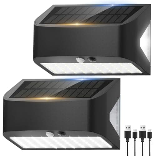 Solar Motion Lights Outdoor, 1200LM 6500K Solar Security Wall Lights with Backlight and USB Charging Port, IP65 Waterproof Solar Flood Light for Fence Driveway Patio Garage Porch Sconce (2 Packs) - Image 1
