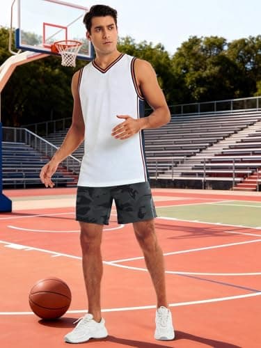 3rd hill Men's 7 inch Running Shorts with Zipper Pockets Quick Dry Athletic Gym Workout Shorts Lightweight Grey Camo L - Thumbnail 6