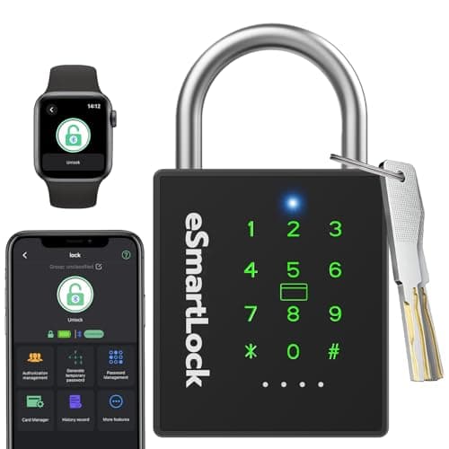 Digital Padlock Outdoor eLinkSmart Password Gate Lock with Key NFC RFID Weatherproof Heavy Duty Padlock for Locker Shed Outdoor Fence Truck Support Temporary Code Unlock Record