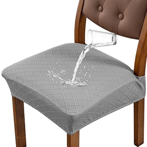 Genina Waterproof Seat Covers for Dining Room Chairs Covers Dining Chair Slipcovers Protector, No Rear Covers (Grey, 6 Pcs) - Image 1