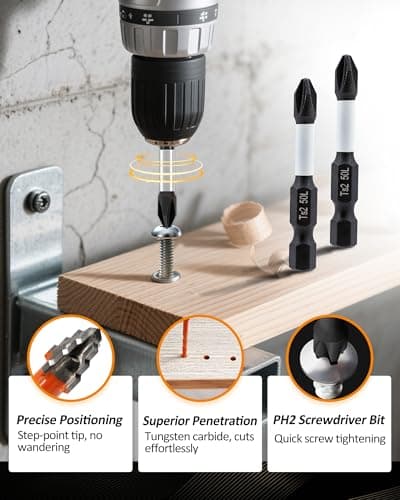 Four Blade Serrated Eccentric Masonry Drill Bit BGTEC - 10PCS 3/16" - 1/2" Carbide Concrete Drill Bits with PH2 Screwdriver Bit for Masonry/Brick/Concrete/Tile/Glass/Wood/Plastic/Marble - Thumbnail 5