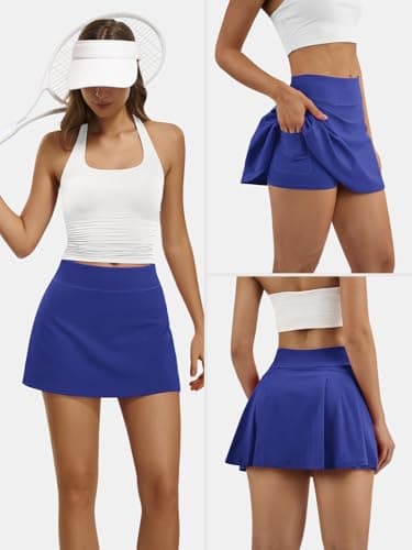 AFFOLE Blue Skirt Women Tennis Golf Skorts Athletic High Waisted with Pockets Inner Shorts Sport Workout Pleated Pickleball - Thumbnail 4