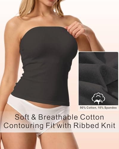 Womens Ribbed Tube Tops 2 Pack Strapless Bandeau Basic Crop Tops Backless Sleeveless Double Lined Y2K Tank - Thumbnail 4