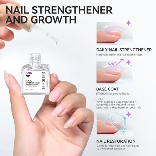 Nail Ridge Filler For Damaged Nails: Gelike ec 8 in 1 Nail Strengthener for Thin Nails and Growth - Protein Nail Ridge Filler with Top Coat Free - Thumbnail 3