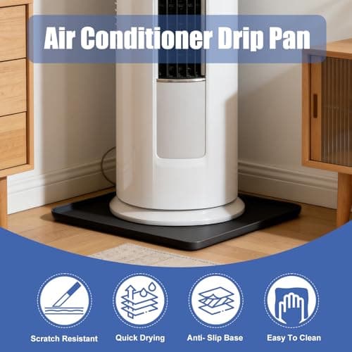 LTHCCOU Air Conditioner Drip Pan Waterproof Thick Portable AC Silicone Mat with Raised Edges 20''X20''X0.6 Non-Slip Under Humidifier Mini Fridge Mat for Floor Carpet Protect, Black - Thumbnail 2