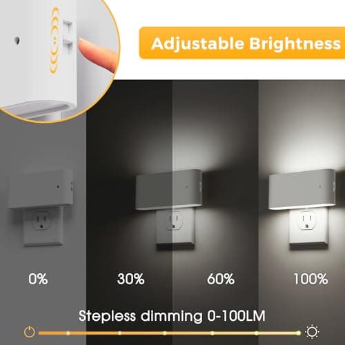 L LOHAS LED Night Light, 2 Pack Dimmable Modern LED Night Lights Plug into Wall,Dusk to Dawn Sensor Night Lights for Kid, 0-100LM 5000K White Nightlight for Hallway Bedroom Stairway - Thumbnail 3