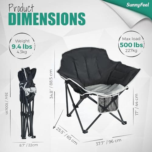 SUNNYFEEL Oversized Camping Chair Heavy Duty Folding Moon Chair Large Sofa Chair for Adults 500 LBS Portable Camp Lawn Chair with Storage Bag for Beach, Trip, Lawn, Outdoor Camp for Adults & Carry Bag - Thumbnail 2