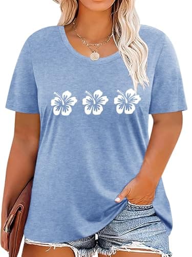 HDLTE Plus Size T Shirts for Women Graphic Tees Short Sleeve Beach Top