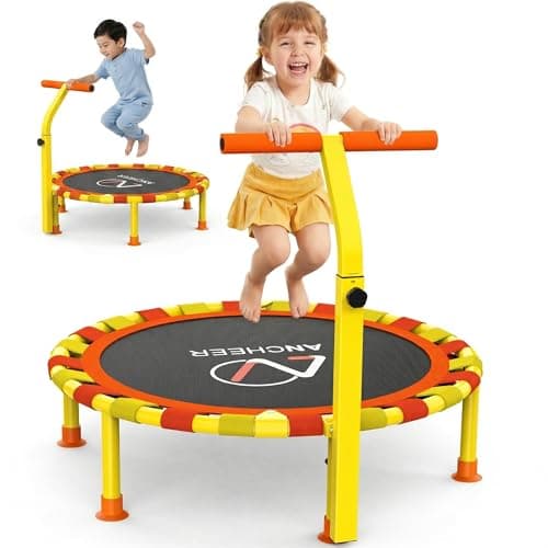 ANCHEER 38'' Toddler Trampoline,150lbs Capacity Mini Trampoline for Kids Ages 1-6, Adjustable Handle, Foldable & Easy to Assemble, Baby Trampoline Indoor/Outdoor, Gift for Boy and Girl - Image 1