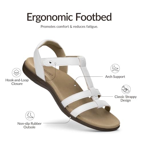Rihero Orthopedic Flat Sandals for Women White Arch Support Comfortable Casual Summer Walking Orthotic Sandals for Beach Travel Size 7 - Thumbnail 4