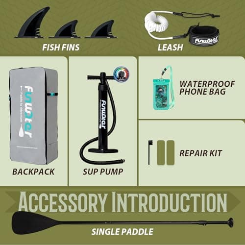 FunWater SUP Inflatable Stand Up Paddle Board Ultra-Light Inflatable Paddleboard with SUP Accessories,Fins,Adjustable Paddle, Pump,Backpack, Leash, Waterproof Phone Bag(Brown) - Thumbnail 5