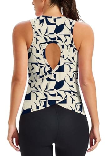 Alaroo Womens Workout Tank TopsSleeveless Short Shirts for Sport Athletic Yoga Running Gym Loose Crop Leaf Pattern Print L - Image 1