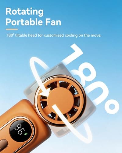 Mini Clip on Fan Handheld, 3000mAh Rechargeable Portable Fan with LED Display, 3-in-1 Personal Cooling Fan, 5 Speeds Quiet USB C Fan for Stroller Desk Travel Camping Office for Women Men Kids, Orange - Thumbnail 5