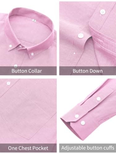 GIANZEN Pink Dress Shirt for Men Button Up Light Mens Shirts Long Sleeve Men's Down Oxford Collared Casual Big and Tall Pink Size L - Thumbnail 6