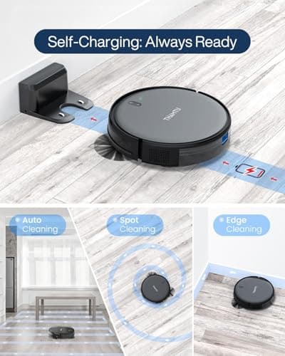 Thamtu Robot Vacuum Cleaner, Super Thin, Powerful Suction Vacuum Robot, Self-Charging Robotic Vacuum Cleaner, Cleans Hard Floors to Low-Pile Carpets, Black - Thumbnail 6