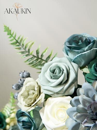 AKAUKIN Green Artificial Flowers Box Set Fake Silk Roses Peonies Dahlia & Greenery with Stems for Wedding Bridal Bouquets, Baby Shower, Party, Table Centerpieces, Home Decor & DIY Floral Arrangements - Thumbnail 5