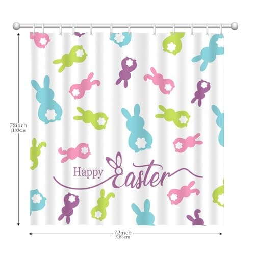 Lofaris Spring Easter Shower Curtain Happy Easter Peeps Curtain for Home Bathroom Decor Colorful Bunny Rabbits Fabric Waterproof Washable Bathtubs Shower Curtains with 12 Hooks 72x72 in - Thumbnail 4