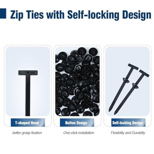 200 PCS Nylon Universal Cable Tie Buckle, Multi-Functional Black Zip Ties with Pin & Button, Snap-Fit Nylon Fastening Clip for Car Repairs,Home,Garden,Workshop - Thumbnail 5