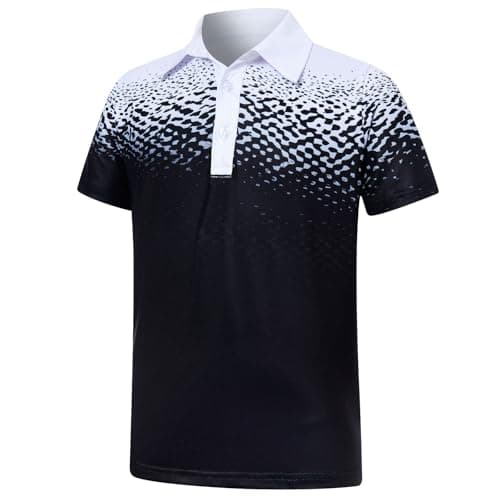 uideazone Boys Polo Shirt Black and White Golf Shirts Dry Fit Performance Golf Polo Casual Athletic School Uniform Size 5-6 - Image 1
