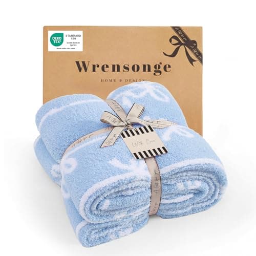 WRENSONGE Blue Bow Throw Blanket Soft Cozy Fluffy Warm Throw for Couch Sofa Bed Camping Picnic Travel Lightweight - 50"*60" - Thumbnail 2