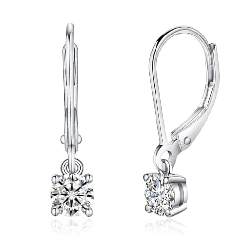 IMOLOVE Moissanite Leverback Drop Earrings for Women, Dangle Earrings 925 Sterling Silver with 18K White Gold Plated, Delicate Wedding Jewelry Gifts 1CT - Image 1