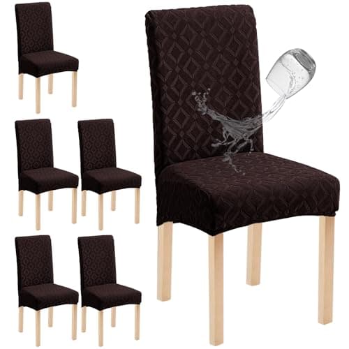 Genina Waterproof Chair Covers for Dining Room Set of 6, Removable Washable Chair Slipcover Protectors, Chocolate - Image 1