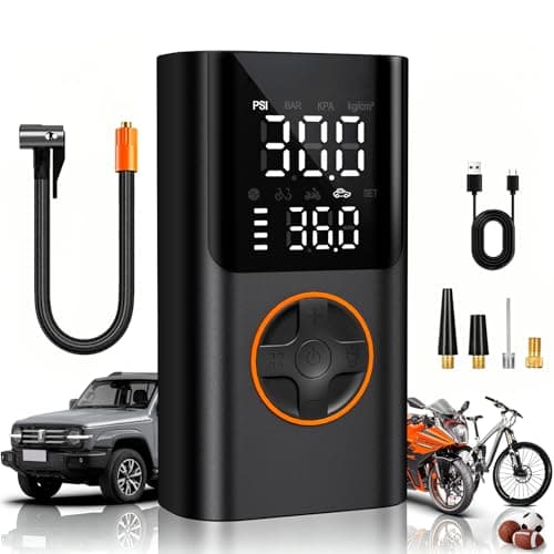AIRSURE Tire Inflator Portable Air Compressor, Bike Pump with Gauge and USB Charging Output, 150PSI Fast Inflation Portable Tire Inflator for Car Bicycles Motorcycles Scooter Balls - Image 1