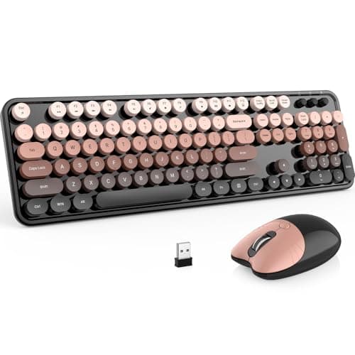 MOFII Wireless Keyboard and Mouse Combo, 2.4 GHz Full-Size Retro Round Keyboard with 8 Multimedia & Shortcut Keys, Plug and Play, Compatible with Mac, Windows, Laptop, Desktop, PC - Coffee Gradient - Image 1