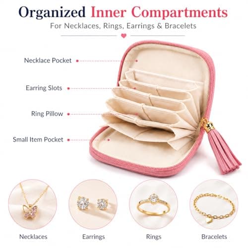 AOzT 2 Pcs Jewelry Organizer Pouches for Travel - Mini Jewelry Travel Case for Women, Soft Storage Bags with Tassel Zipper for Earrings Necklaces Rings Bracelets, Blue Pink - Thumbnail 3