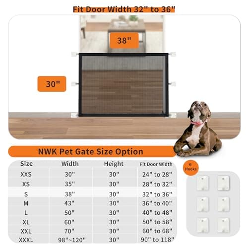 NWK Pack of 2 Magic Dog Gate for Stairs Pet Gate for The House Providing a Safe Enclosure for Pets to Play and Rest, 6 Hooks Design (2, 38'' X 30'') - Thumbnail 2