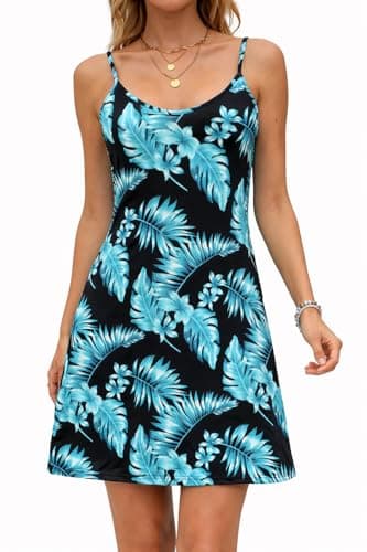 Ctsazhy Women’s Summer Casual Dress, Sleeveless Loose Fit Dress with Adjustable Spaghetti Straps (US, Alpha, Medium, Regular, Regular, Blue) - Image 1