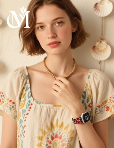 Moolia Floral Leather Band Compatible with Apple Watch Band 49/46/45/44/42mm Women, Cute Romantic Vintage Rose Pattern Strap for iWatch Series 11 10 9 8 7 6 5 4 3 2 1 SE/Ultra(1/2/3), Black/Red - Thumbnail 5
