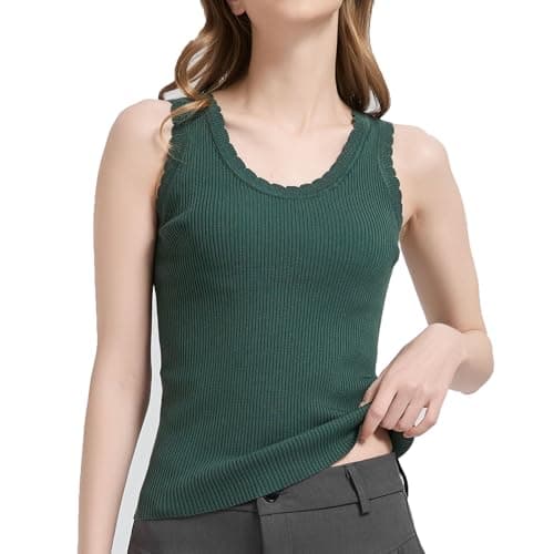Orolay Ribbed Scalloped Trim Tank Tops for Women Sleeveless Wide Strap Knit Camisole Slim Fitted Basic Top - Image 1