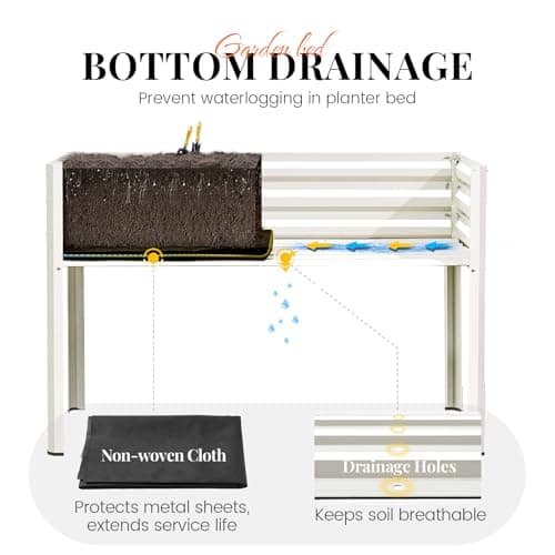 King Bird Large Raised Garden Bed with Netting Galvanized Elevated Planter Box with Legs 48×24×56 in for Backyard, Patio, Balcony, 400lb Capacity, Beige - Thumbnail 6