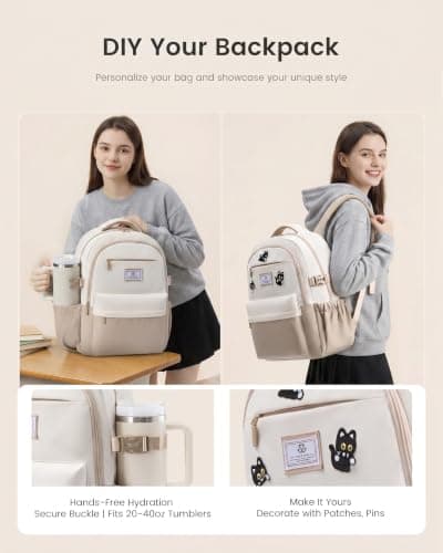LOVEVOOK Laptop Backpack for Women Teens, 15.6" Computer Bag with 40oz Tumbler Buckle, College School Backpack,14 Pockets - Thumbnail 2