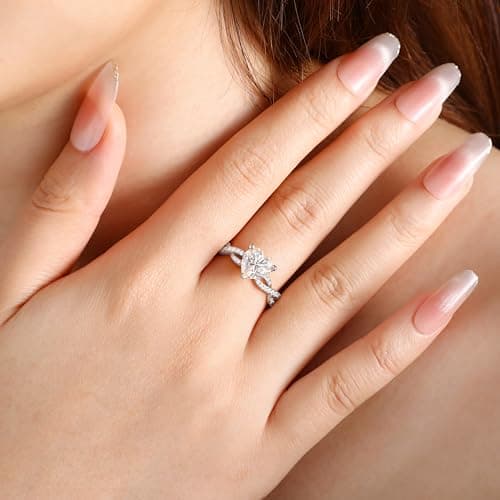 SILVERNANA 2ct Heart Moissanite Engagement Ring for Women 925 Sterling Silver Twisted Vine Pave Band Heart Solitaire Promise Ring for Her Size 4.5 - Thumbnail 4