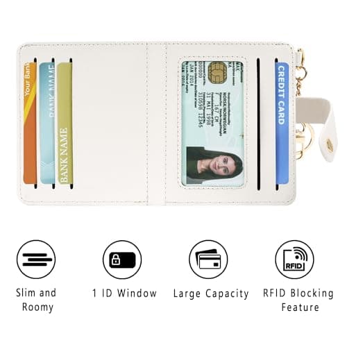 Airkit Small Wallets Woman RFID Blocking Leather Credit Card Holder - with ID Window - Card Wallets for Women - with Zipper Coin Purse - Keychain Wallet - Thumbnail 6