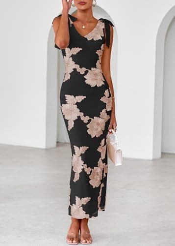 Lazysmile Womens Floral Embroidered Maxi Dress Sleeveless V Neck Tie Strap Ribbon Flower Mesh Party Cocktail Dresses - Thumbnail 3