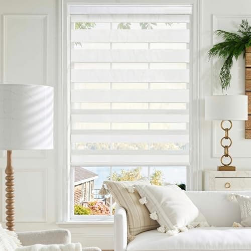 GHV Corded Zebra Blinds for Windows Blackout Dual Layer Privacy Shades for Indoor Windows Light Control for Day and Night Home Office (White, 32 in(W) x 64 in(H)) - Image 1