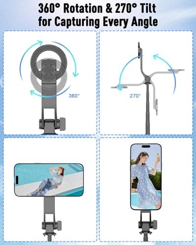 ACKIMA 3-in-1 Magnetic Selfie Stick Tripod for iPhone, 37'' 360° Rotation Phone Tripod with Wireless Remote, 4-Leg Extendable Phone Tripod for Hands-Free Video Recording,Gym,Selfies,Travel Tripods - Thumbnail 6